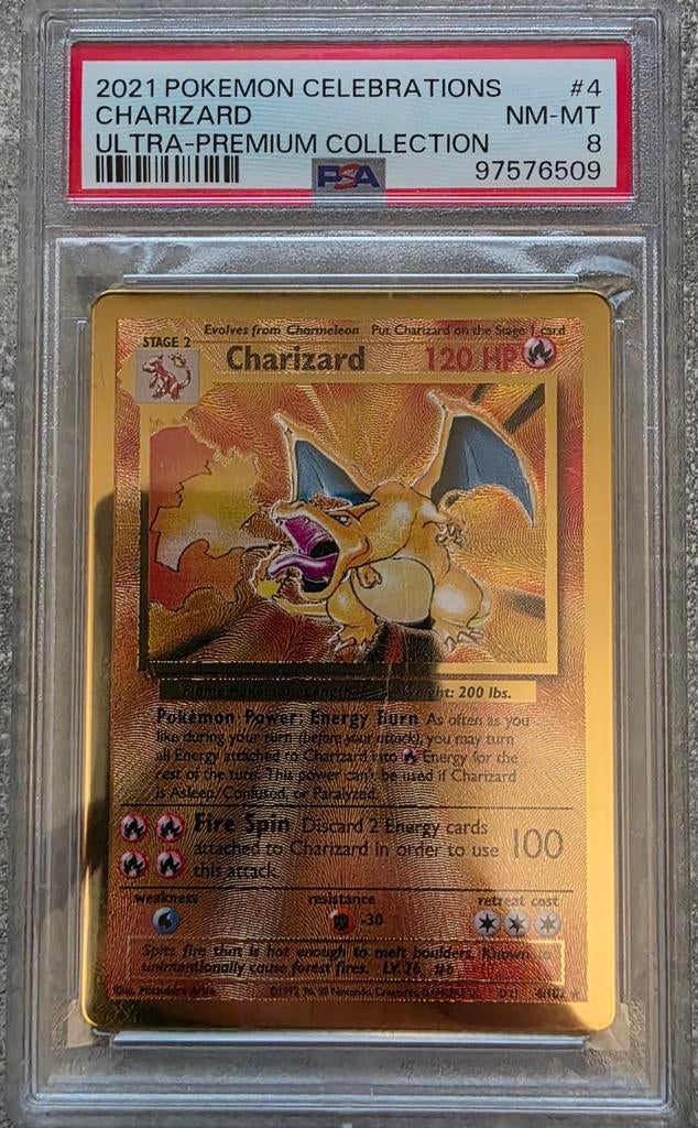 Charizard 04 Celebrations PSA 8 Metalen Promo Kaart, Hobby en Vrije tijd, Verzamelkaartspellen | Pokémon, Ophalen of Verzenden
