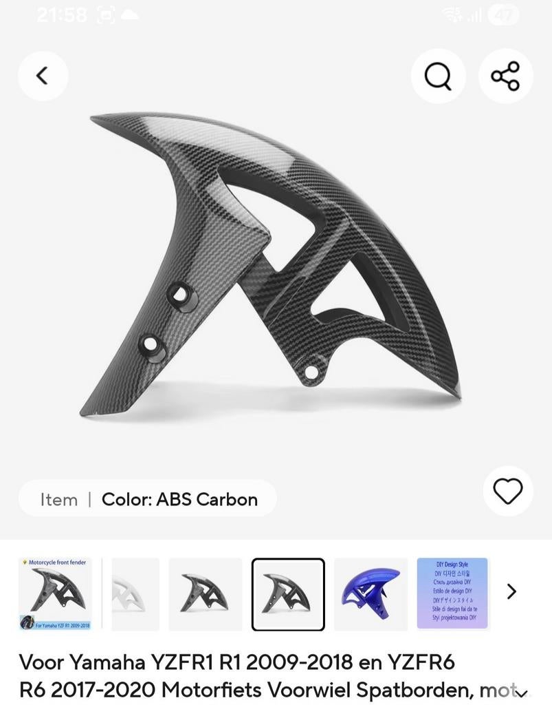 Voorspatbord carbon look Yamaha R1 (2009-2018), Ophalen of Verzenden