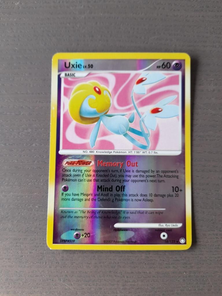 2007 mysterious treasures 18/123 uxie reverse, Ophalen of Verzenden, Gebruikt, Losse kaart, Foil