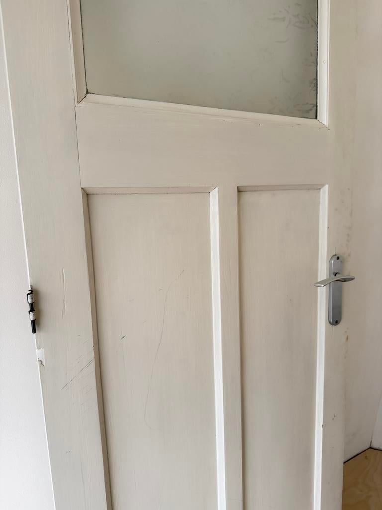 Houten deur met glas, Ophalen, Gebruikt, 80 tot 100 cm, Binnendeur