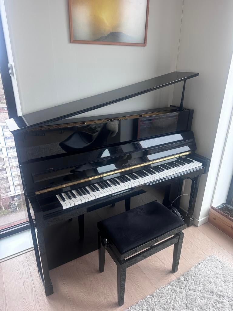 Schimmel 118 cm piano, gereviseerd 2024 + AdSilent systeem, Muziek en Instrumenten, Piano's, Ophalen, Zo goed als nieuw, Zwart