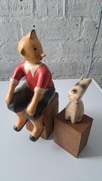 Handgesneden houten beeld Kuifje en Bobbie, Ophalen, Kuifje, Beeldje of Figuurtje