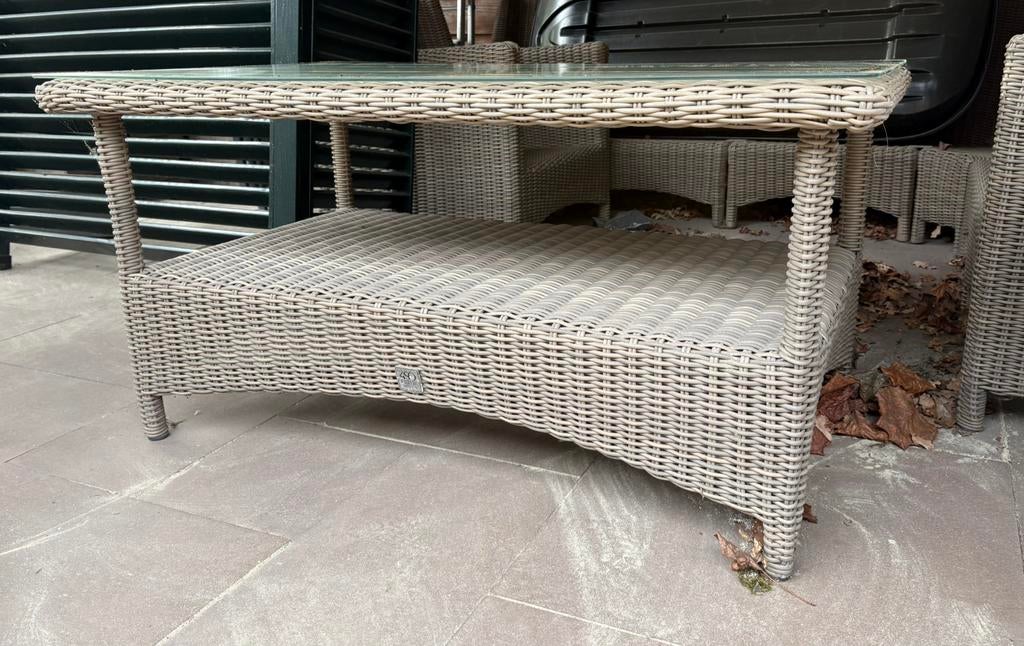 Tuin tafel met glasplaat, Tuin en Terras, Tuintafels, Ophalen, Zo goed als nieuw, Rechthoekig, Kunststof