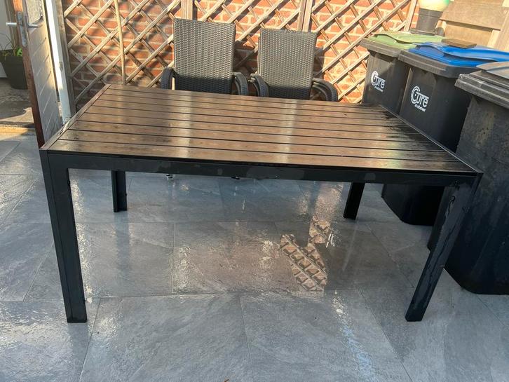 Jutlandia tuintafel met 6 stoelen - Gebruikssporen, Tuin en Terras, Tuintafels, Gebruikt, Rechthoekig, Hout, Ophalen