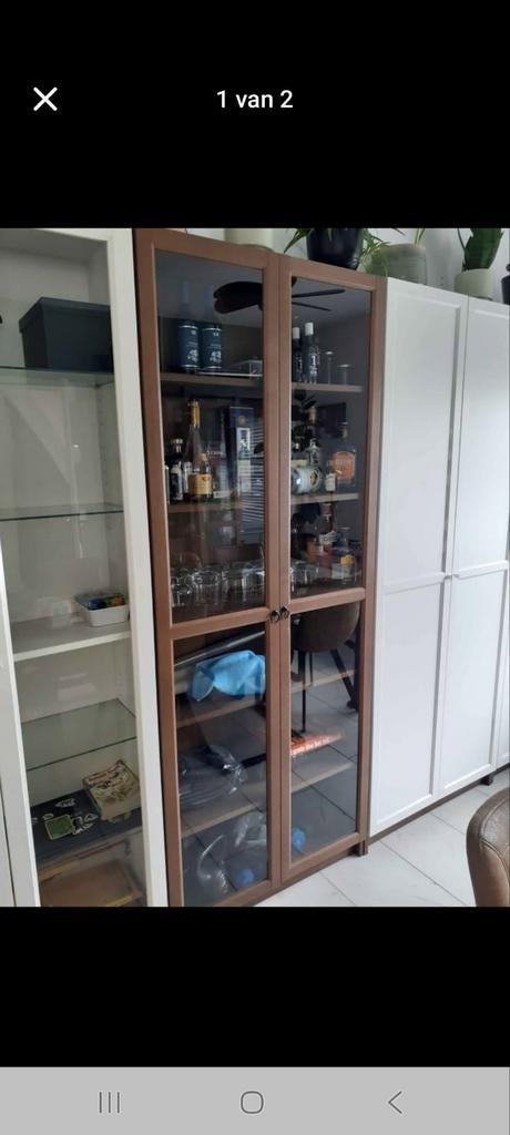 2 bruine vitrinedeuren Ikea Billy Oxberg, Ophalen, Gebruikt, 50 tot 100 cm, Minder dan 25 cm
