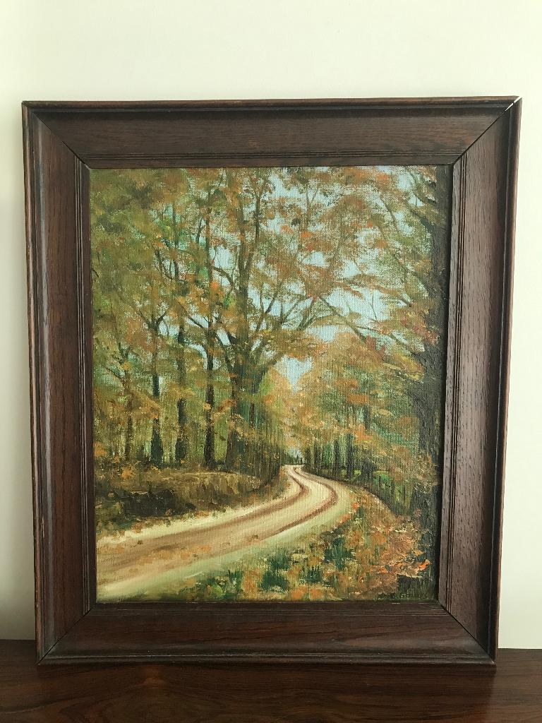 Schilderij olieverf bos met bomen E Govers in houten lijst, Ophalen of Verzenden
