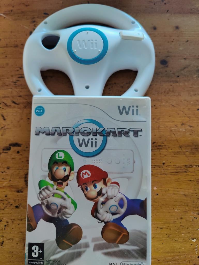 Mario Kart Wii met stuur, Spelcomputers en Games, Games | Nintendo Wii, Ophalen, Racen en Vliegen, Zo goed als nieuw, 3 spelers of meer