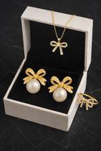 Aurora Pearl Strik Cadeauset Goud - Ketting, Oorbellen, Ring, Ophalen of Verzenden, Nieuw, Goud, Met hanger
