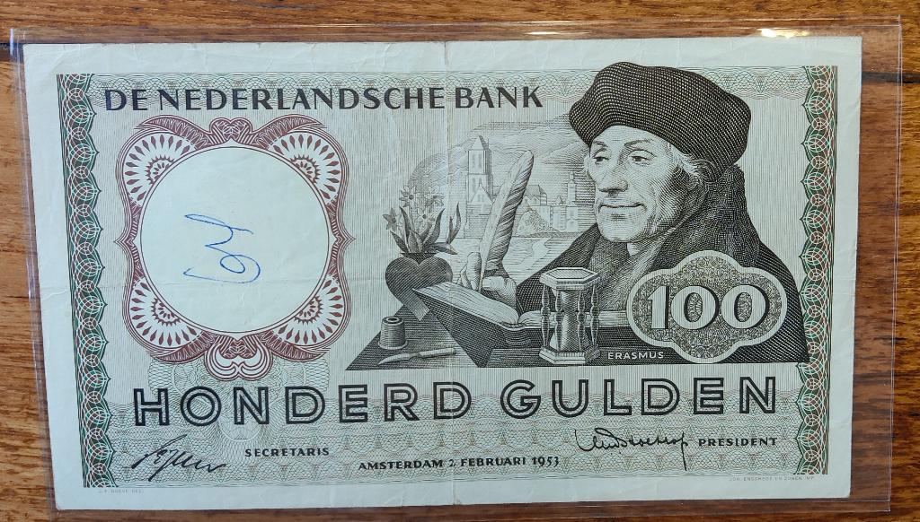 100 Gulden Erasmus 121-1, Postzegels en Munten, Bankbiljetten | Nederland, Verzenden, 100 gulden, Los biljet
