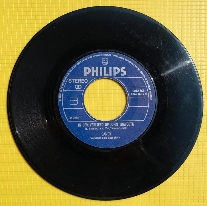 sandy - ik ben verliefd op john travolta, Cd's en Dvd's, Vinyl Singles, Gebruikt, Single, Nederlandstalig, 7 inch, Ophalen of Verzenden