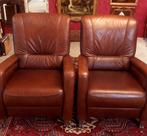 2 Fauteuils leren stoelen klassiek bruin vintage, Ophalen, Gebruikt, 50 tot 75 cm, Leer