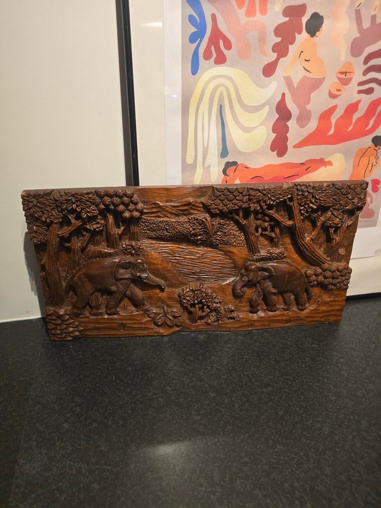 Handgesneden kunstwerk olifanten, Ophalen, Zo goed als nieuw, 50 tot 100 cm, Minder dan 50 cm