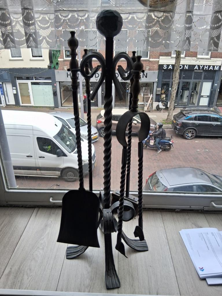 Complete set van 4 openhaard accessoires met standaard, Ophalen, Gebruikt, Vrijstaande haard, Overige soorten