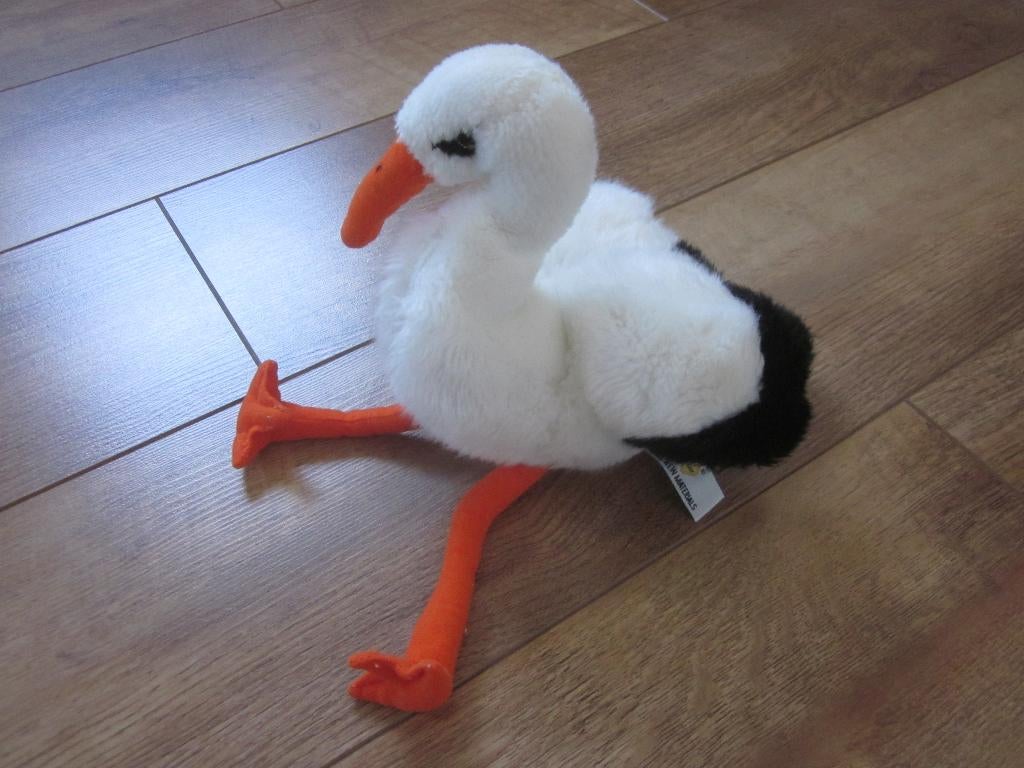 Heinrich Bauer Spielwaren prachtig witte ooievaar knuffel, Ophalen of Verzenden, Nieuw, Eend
