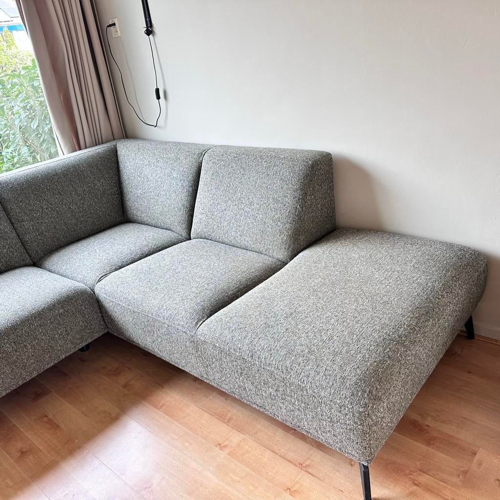 Montel hoekbank groen/crème, Huis en Inrichting, Banken | Bankstellen, Ophalen, 250 tot 300 cm, 100 tot 125 cm, Hoekbank