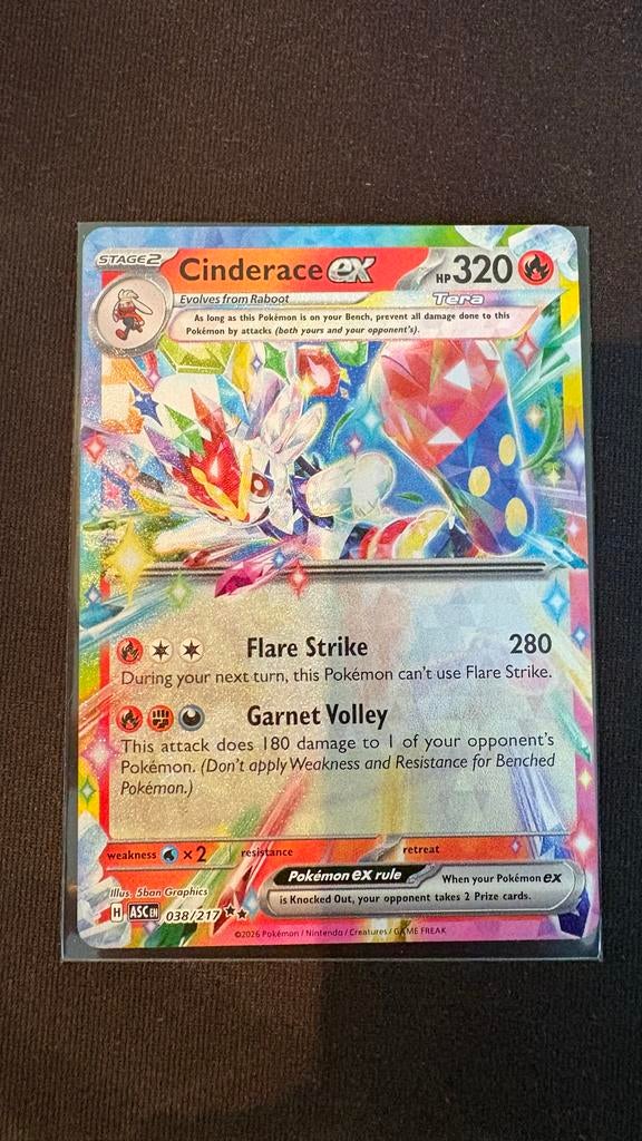 Cinderace ex 038/217 Tera Pokémon kaart Engels, Ophalen of Verzenden, Zo goed als nieuw, Losse kaart, Foil