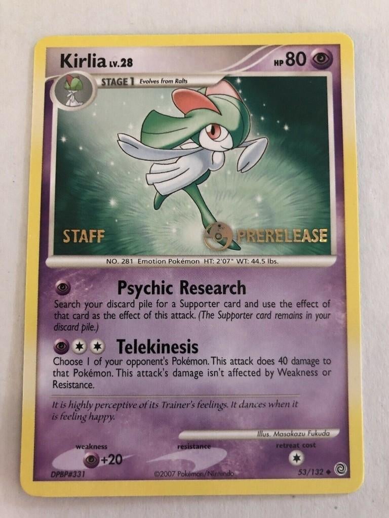 Pokemon Kirlia 53/132 Secret Wonders Prerelease STAFF Promo, Hobby en Vrije tijd, Verzamelkaartspellen | Pokémon, Ophalen of Verzenden