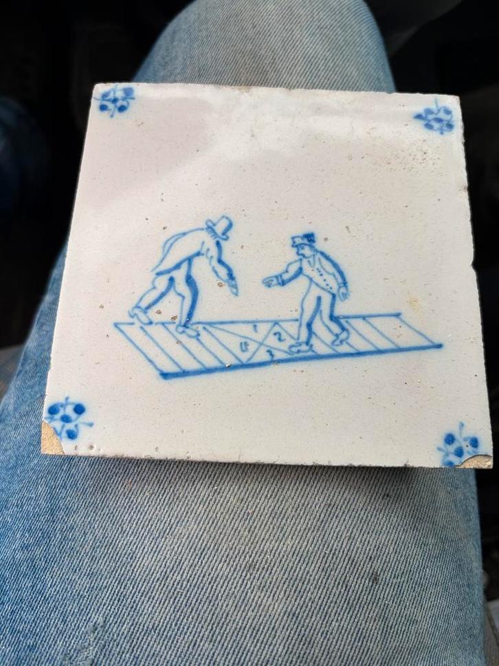 Antieke Delfts Blauwe Tegel met Spelende Kinderen, Antiek en Kunst, Antiek | Wandborden en Tegels, Ophalen of Verzenden