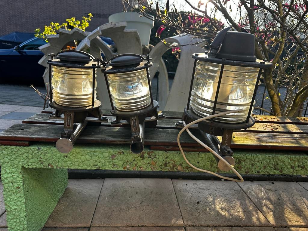 3 Scheepslampen/buitenlampen met muursteun (2 klein, 1 groot, Ophalen