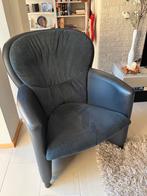 Fauteuil Leolux Excalibur in blauw leer en alcantara, Ophalen, Gebruikt, 100 tot 125 cm, Leer