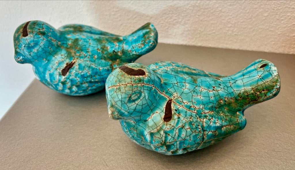 Vogelbeeldjes Turquoise/craquelé effect, Verzamelen, Beelden en Beeldjes, Ophalen of Verzenden, Zo goed als nieuw, Dier
