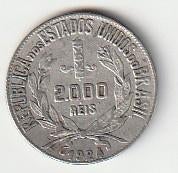 2000  reis  1924  Brazilië. km. 526, Ophalen of Verzenden, Noord-Amerika, Losse munt, Zilver