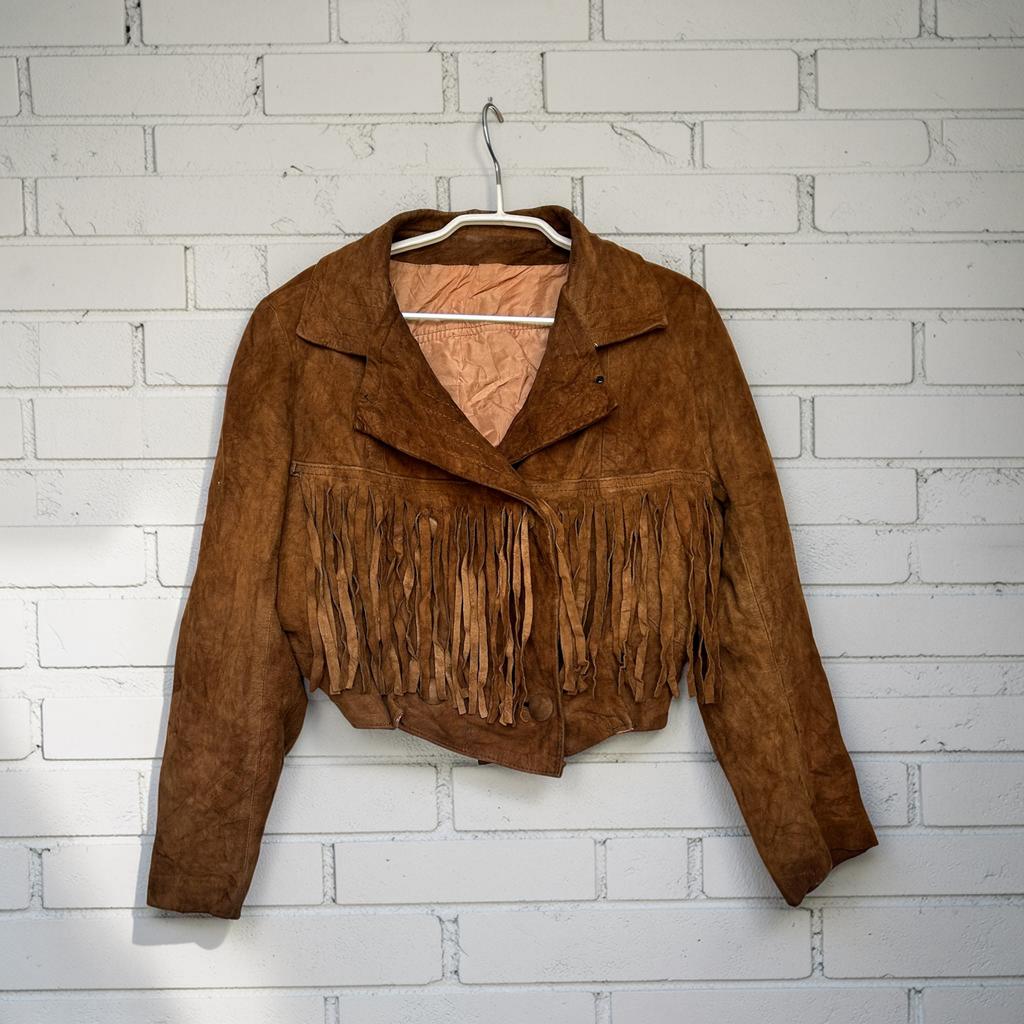 Vintage Jas Maat S/M Bruin Suède Leer Cowboy Western Cropped, Bruin, Ophalen of Verzenden, Maat 36 (S), V
