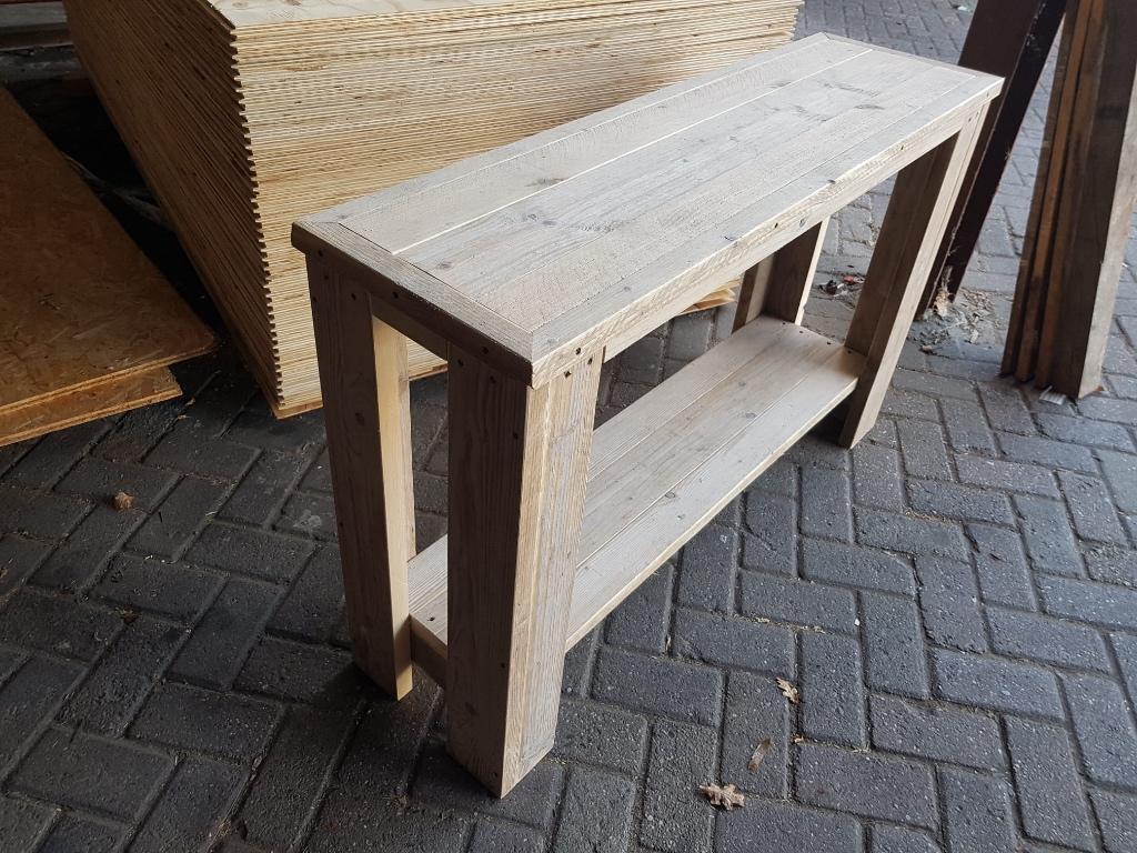 Robuuste sidetable van gebruikt steigerhout, Huis en Inrichting, Tafels | Sidetables, 100 tot 150 cm, Nieuw, Ophalen of Verzenden