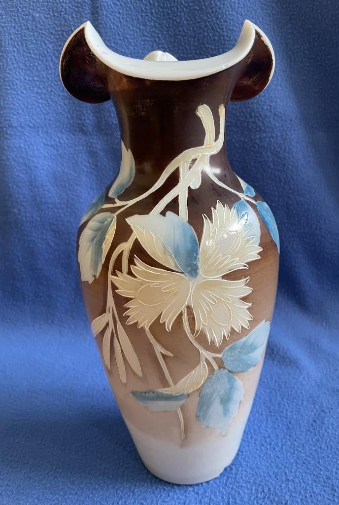 Brocante Grote Glazen Beschilderde Vaas 28 cm hoog, Antiek en Kunst, Ophalen of Verzenden