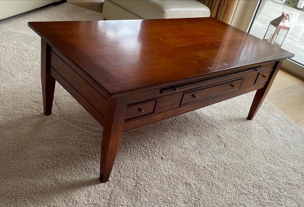 Massief kersenhouten salontafel met 6 laden, Ophalen, Gebruikt, Kersenhout