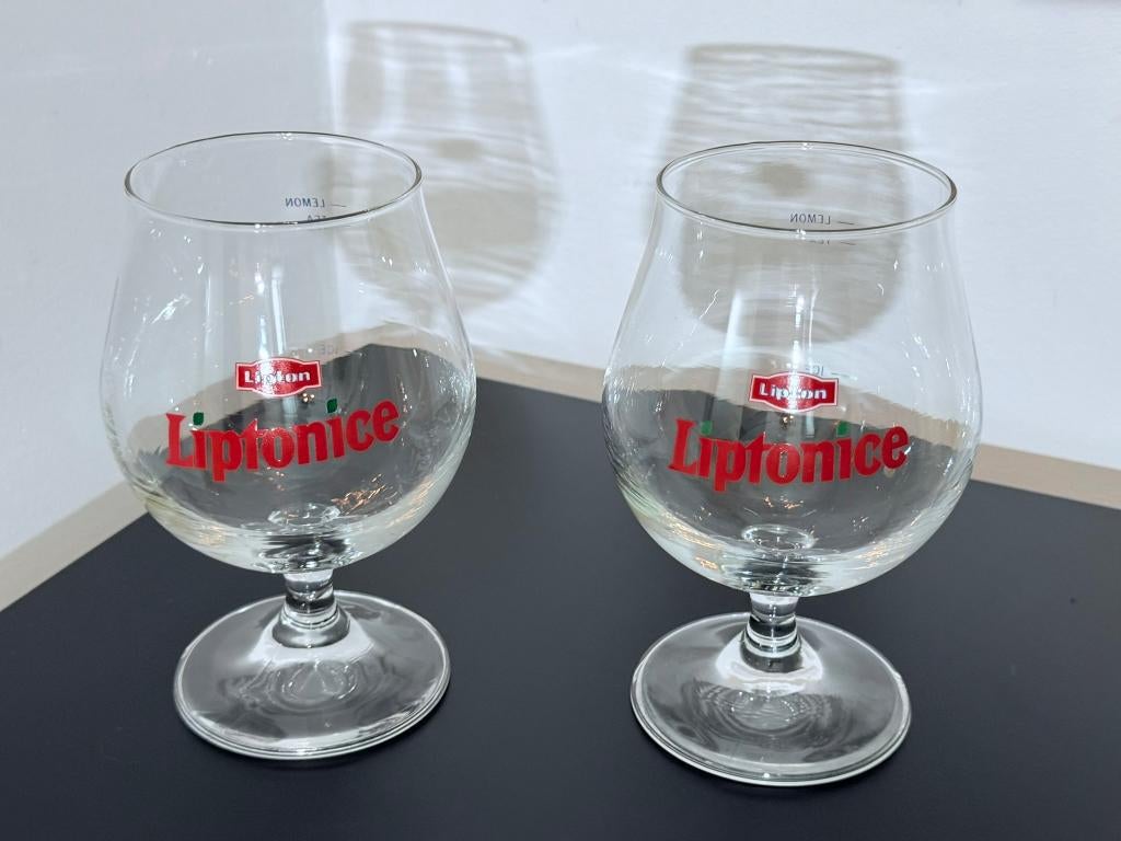 2x Liptonice Lemon Glazen | Vintage Promoglas, Glas of Glazen, Gebruikt, Ophalen of Verzenden, Glas