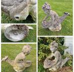 Betonnen tuinbeeld fontein cupido op soort vis, Ophalen of Verzenden