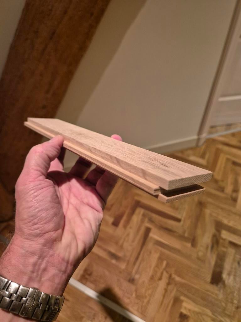 Eiken Visgraat Parket 5x30cm - ruim 11m², Parket, Gebruikt, Bruin, Ophalen of Verzenden