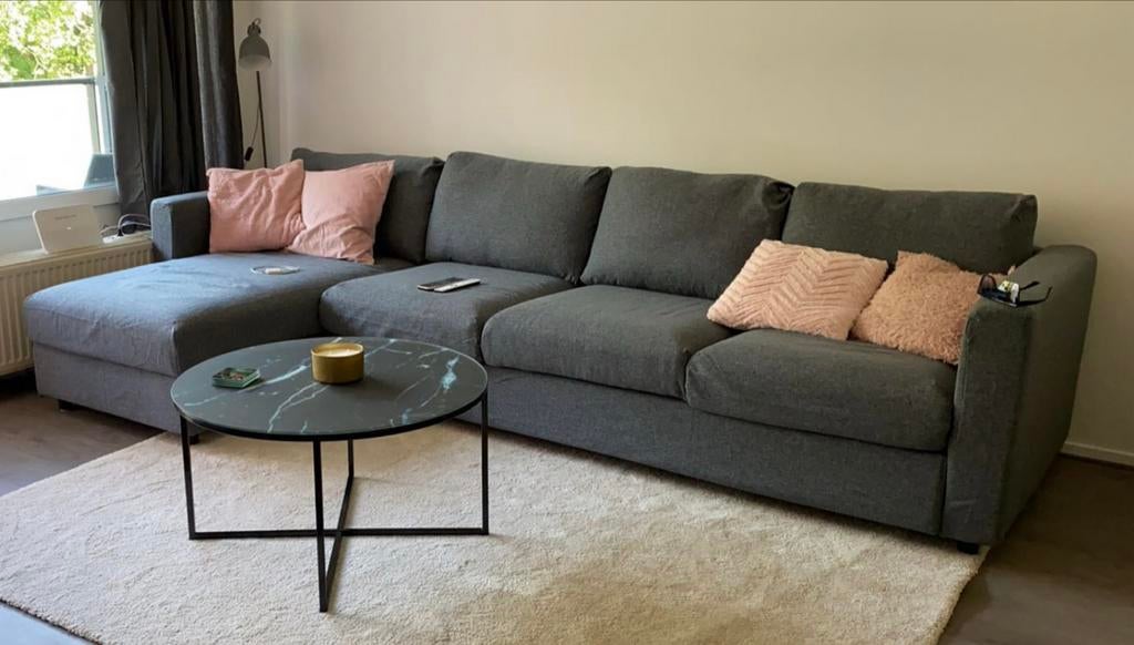 Ikea Vimle 4-zits bank met chaise longue donkergrijs, Huis en Inrichting, Ophalen, 250 tot 300 cm, Gebruikt, 125 tot 150 cm