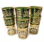 Vintage set 6 st. luxe cognac glazen groen art deco, Ophalen of Verzenden