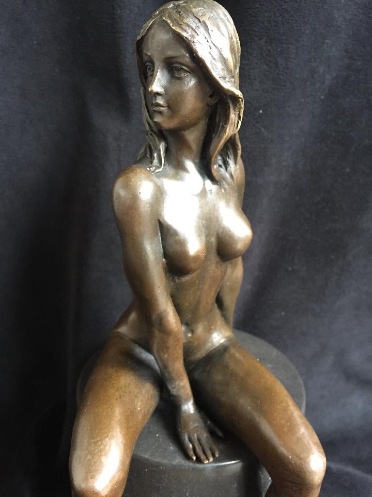 Bronzen zittend naakt, Claude/stempel zuiver fraai brons, Ophalen of Verzenden