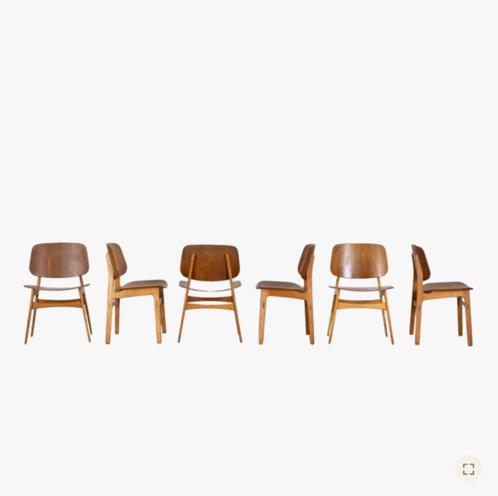 Set van 6 Børge Mogensen stoelen model 155, Huis en Inrichting, Stoelen, Gebruikt, Vijf, Zes of meer stoelen, Hout, Bruin, Ophalen
