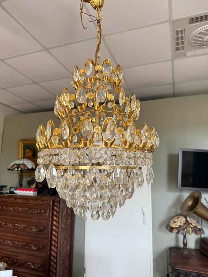 Prachtige antieke Palwa kroonluchter, Huis en Inrichting, Lampen | Kroonluchters, Gebruikt, Glas, Metaal, Ophalen of Verzenden