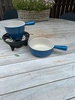 Le Creset gietijzeren blauwe vintage kaas en fondue set incl, Gebruikt, Gietijzer, Ophalen of Verzenden, Keramische plaat