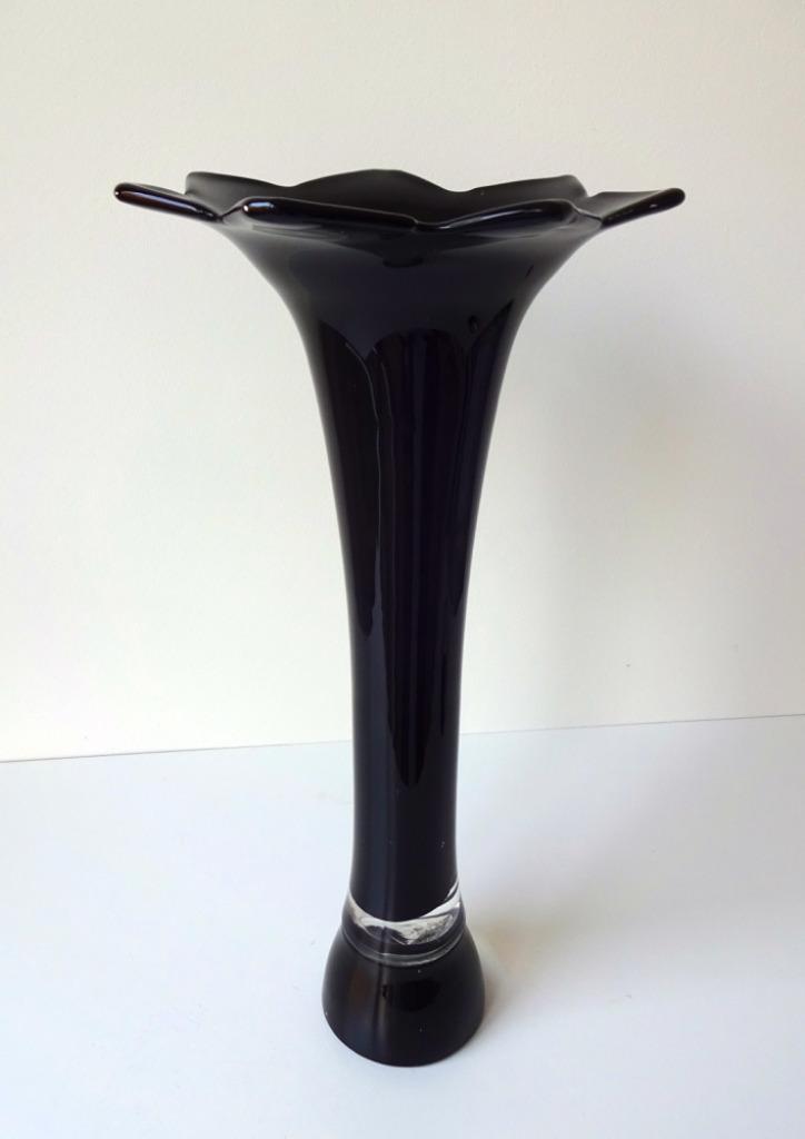 Glazen vaas kandelaar zwart helder Italy 2794-g, Antiek en Kunst, Antiek | Glas en Kristal, Ophalen of Verzenden