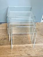 Vintage design plexiglas bijzettafeltjes set van 3 jaren 80, Ophalen of Verzenden, Gebruikt, 25 tot 50 cm, Rechthoekig