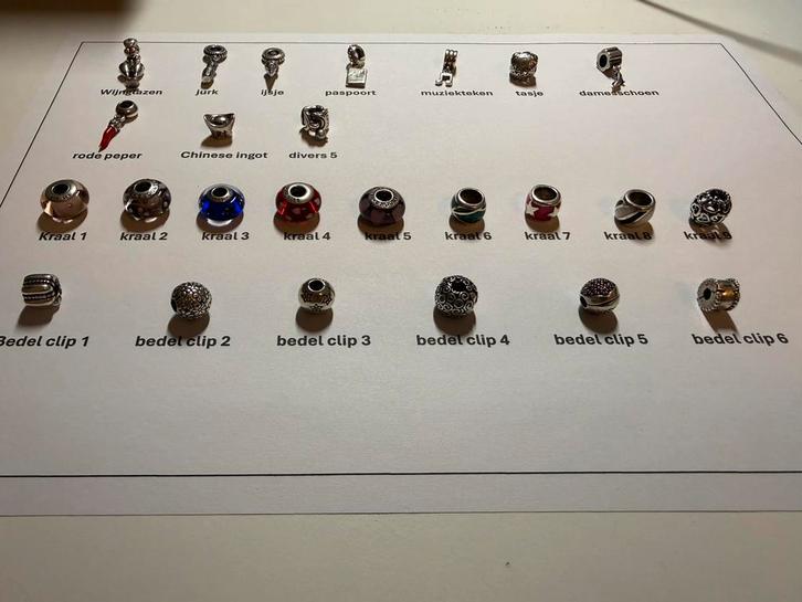 Pandora Bedels - Diverse Ontwerpen, Sieraden, Tassen en Uiterlijk, Bedels, Gebruikt, Pandora, Zilver, 4 bedels of meer, Met strass