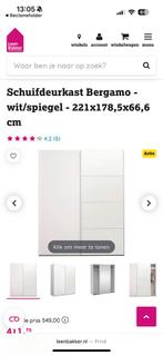 Schuifdeurkast Bergamo wit/spiegel, Ophalen, Kunststof, 200 cm of meer, 150 tot 200 cm