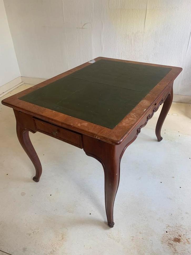 Antieke mahoniehouten tafel met groenleren ingelegd blad, Antiek en Kunst, Antiek | Meubels | Tafels, Ophalen