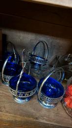 Antieke Kobaltblauwe suikerpot met Zilveren Montuur, Ophalen of Verzenden