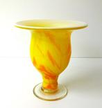Glazen vaas geel opaline oranje vlekken wijde hals 2704-g, Ophalen of Verzenden