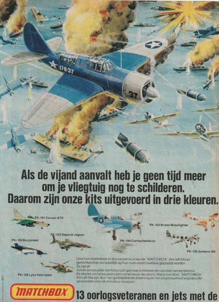 Retro reclame 1979 Matchbox Curtiss Helldiver vliegtuigje, Verzamelen, Retro, Overige typen, Verzenden