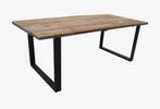 Unieke eettafel van Indonesisch boothout zwartmetalen poten, Ophalen, 50 tot 100 cm, Zo goed als nieuw, Vijf personen of meer