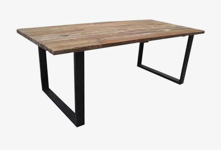 Unieke eettafel van Indonesisch boothout zwartmetalen poten, Huis en Inrichting, Tafels | Eettafels, Zo goed als nieuw, 50 tot 100 cm