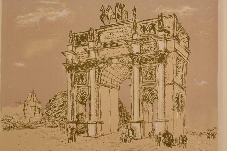 CHARLES EYCK PARIJS ARC DU CARROUSEL bij LOUVRE Litho SP7, Antiek en Kunst, Kunst | Litho's en Zeefdrukken, Verzenden